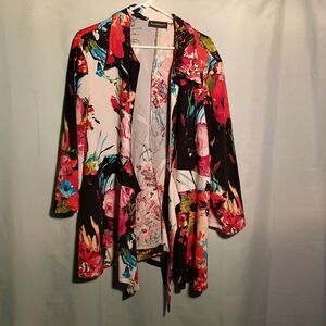 "Women's Colorful Floral Open Front Cardigan – Lightweight 3/4 Sleeve Duster"
